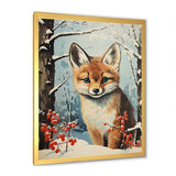 Winter scene cute fox in forest - Fox Framed Canvas Art