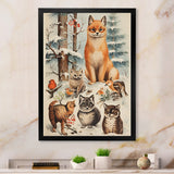 Winter Animal fox with friends - Fox Home Decor Art
