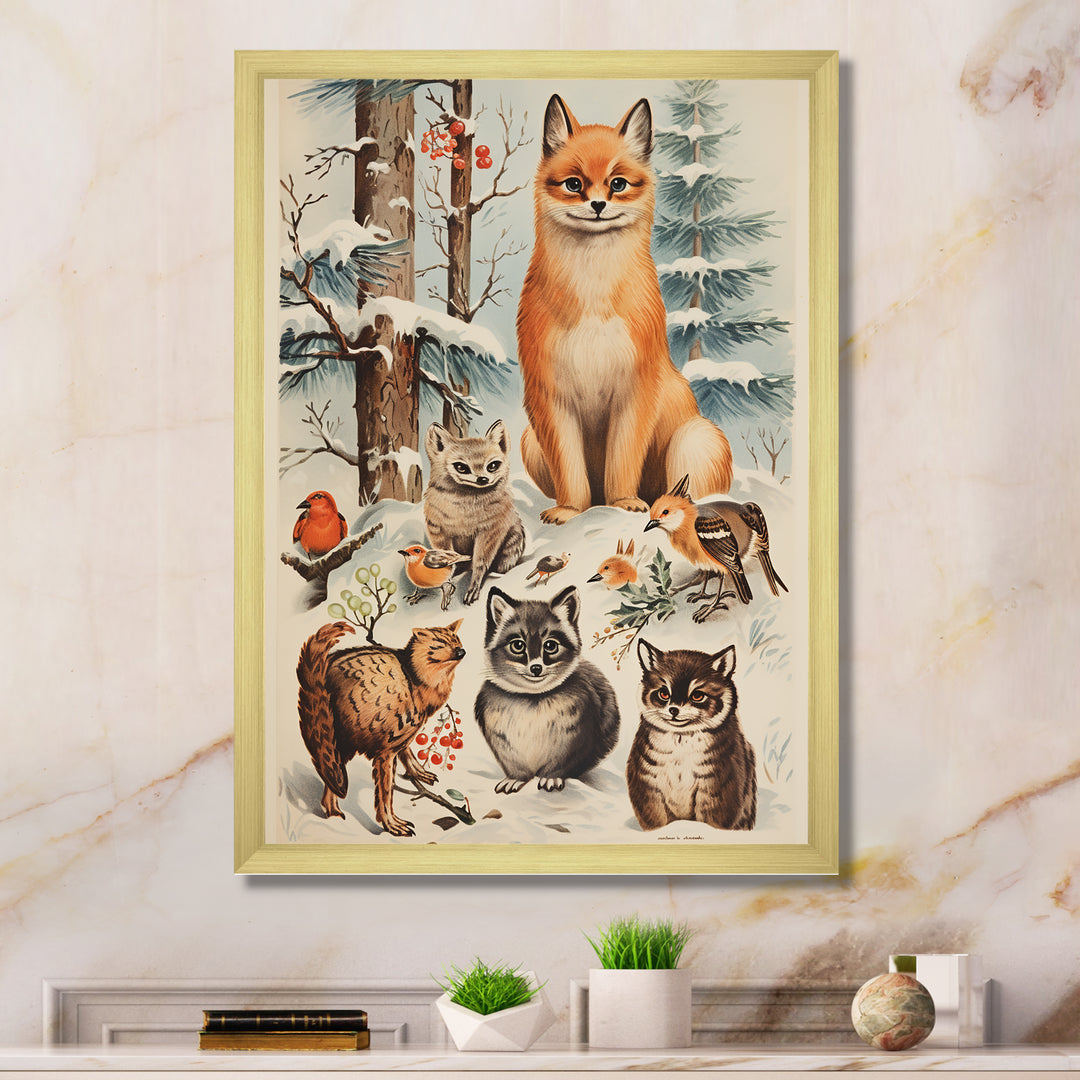 Winter Animal fox with friends - Fox Home Decor Art