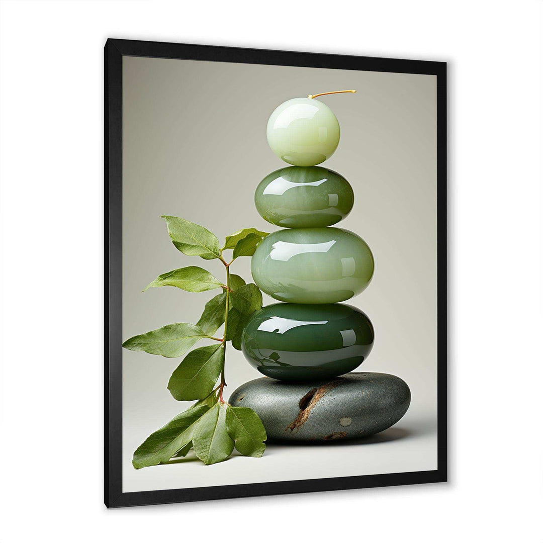 Green Zen spiritual stone 3 - Spiritual Canvas Wall Art