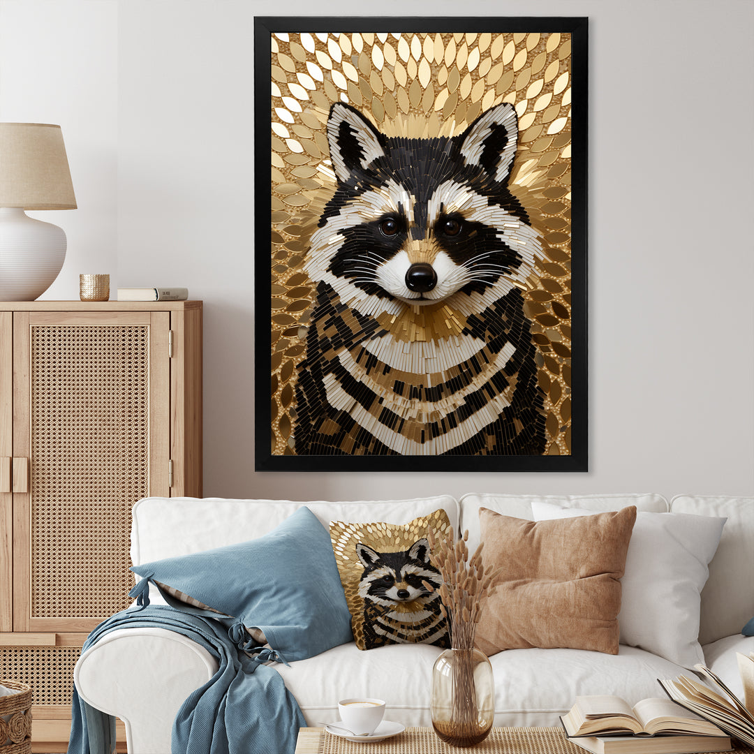 Gold and black curious racoon - Raccoon Canvas Wall Art