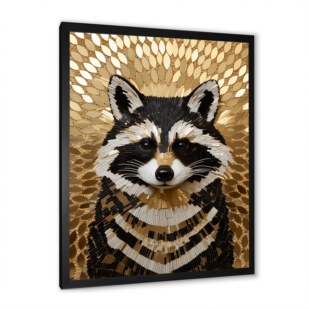 Gold and black curious racoon - Raccoon Canvas Wall Art
