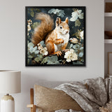 Brown and green Forest squirrel blooms - Squirrel Wall Art Prints