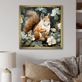 Brown and green Forest squirrel blooms - Squirrel Wall Art Prints