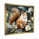 Brown and green Forest squirrel blooms - Squirrel Wall Art Prints