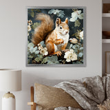 Brown and green Forest squirrel blooms - Squirrel Wall Art Prints
