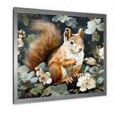 Brown and green Forest squirrel blooms - Squirrel Wall Art Prints