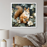 Brown and green Forest squirrel blooms - Squirrel Wall Art Prints
