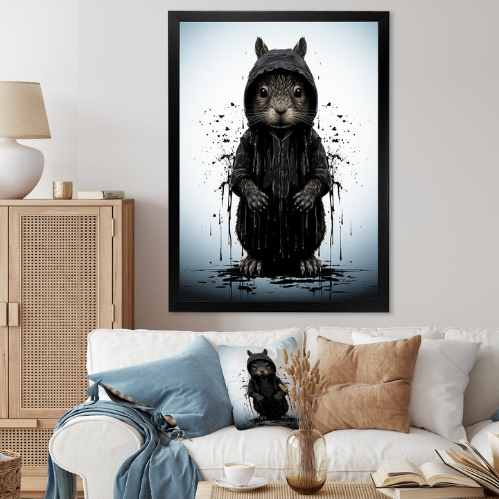 Black squirrel silhouette elegance - Squirrel Framed Canvas Art