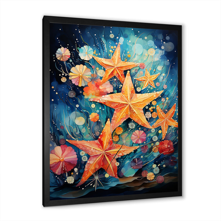 Blue and orange starfish collage - Starfish Canvas Wall Art