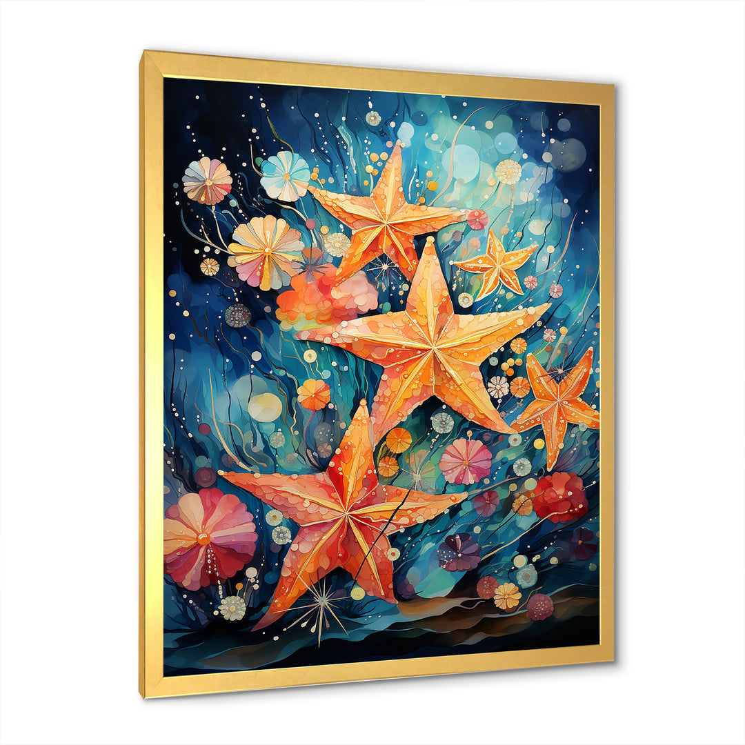 Blue and orange starfish collage - Starfish Canvas Wall Art