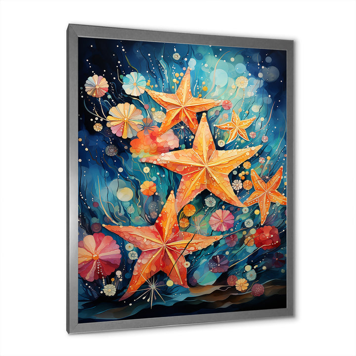 Blue and orange starfish collage - Starfish Canvas Wall Art