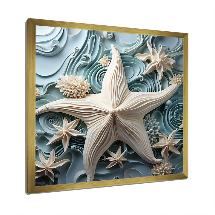 White and blue Oceanic starfish Gem - Starfish Wall Art Prints