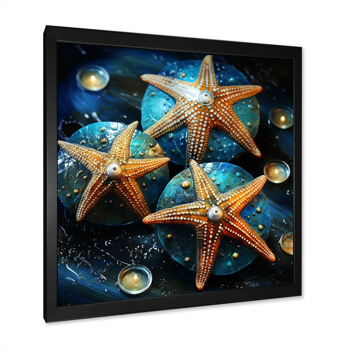 Yellow starfish on oceanic Gem stone - Yellow Starfish Wall Art