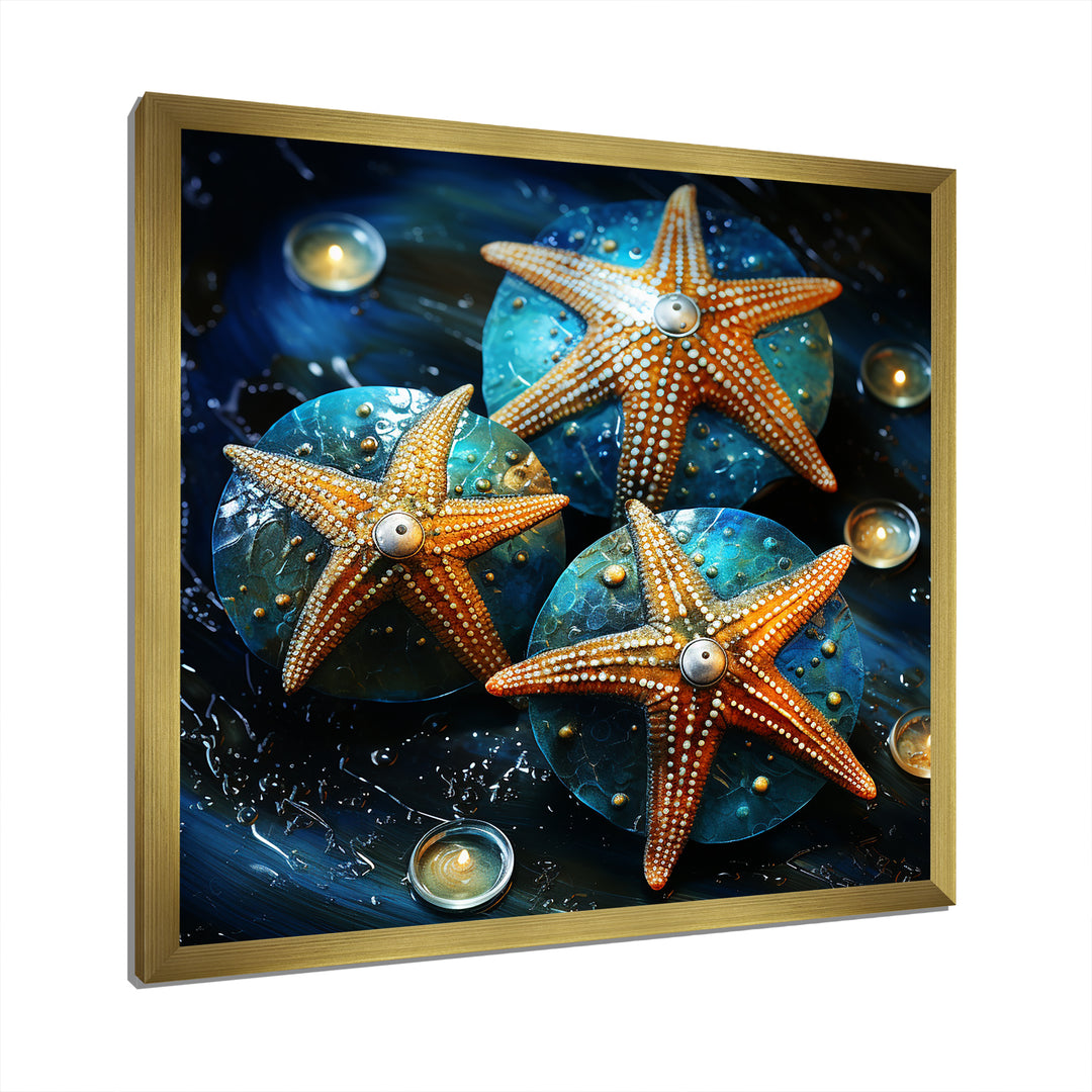 Yellow starfish on oceanic Gem stone - Yellow Starfish Wall Art