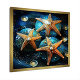 Yellow starfish on oceanic Gem stone - Yellow Starfish Wall Art