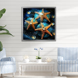 Yellow starfish on oceanic Gem stone - Yellow Starfish Wall Art