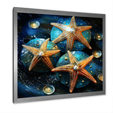Yellow starfish on oceanic Gem stone - Yellow Starfish Wall Art