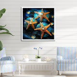 Yellow starfish on oceanic Gem stone - Yellow Starfish Wall Art