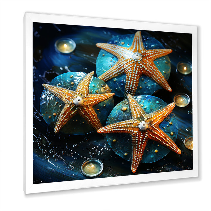 Yellow starfish on oceanic Gem stone - Yellow Starfish Wall Art