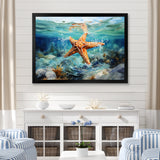 Orange Oasis Watercolor Starfish - Starfish Framed Canvas Art