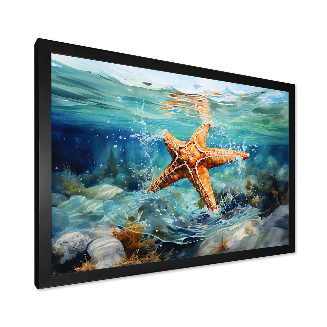 Orange Oasis Watercolor Starfish - Starfish Framed Canvas Art