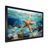 Orange Oasis Watercolor Starfish - Starfish Framed Canvas Art