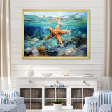 Orange Oasis Watercolor Starfish - Starfish Framed Canvas Art