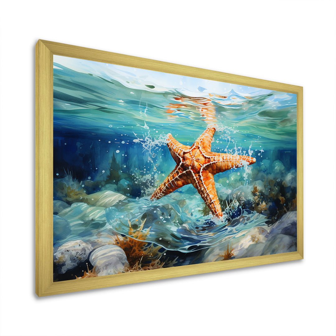 Orange Oasis Watercolor Starfish - Starfish Framed Canvas Art