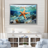 Orange Oasis Watercolor Starfish - Starfish Framed Canvas Art