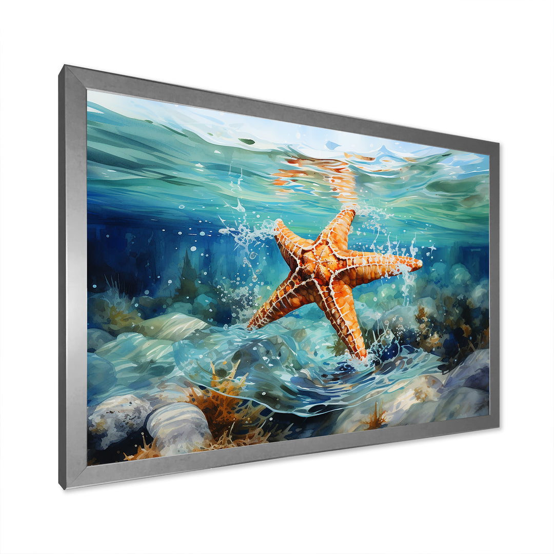 Orange Oasis Watercolor Starfish - Starfish Framed Canvas Art