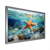 Orange Oasis Watercolor Starfish - Starfish Framed Canvas Art