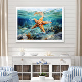 Orange Oasis Watercolor Starfish - Starfish Framed Canvas Art