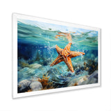 Orange Oasis Watercolor Starfish - Starfish Framed Canvas Art