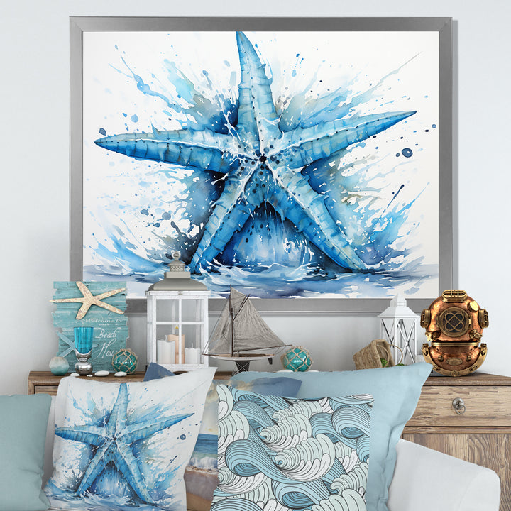 Watercolor blue Starfish - Starfish Large Canvas Wall Art