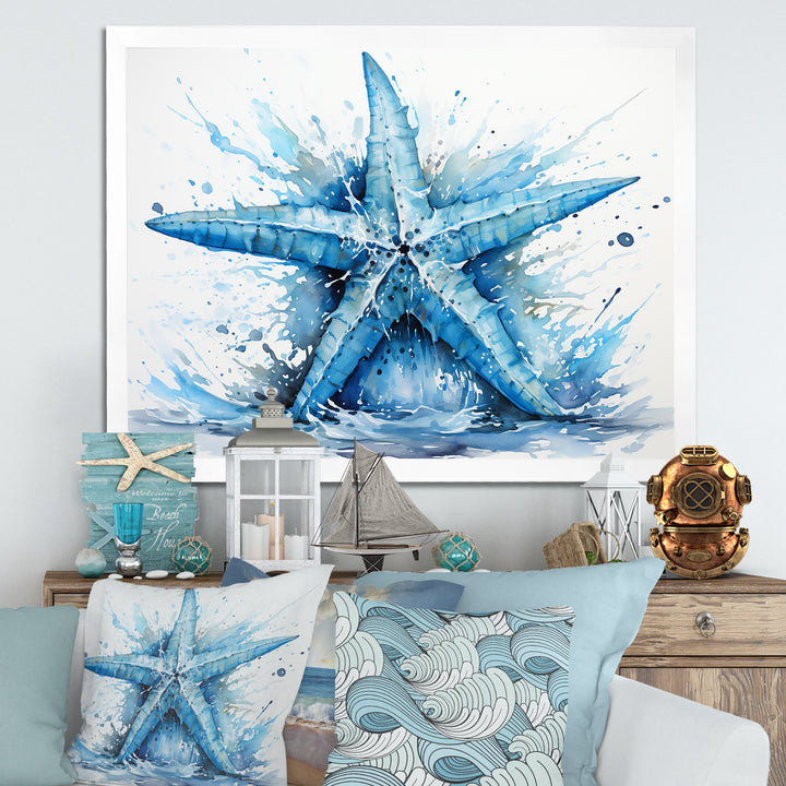 Watercolor blue Starfish - Starfish Large Canvas Wall Art
