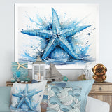 Watercolor blue Starfish - Starfish Large Canvas Wall Art