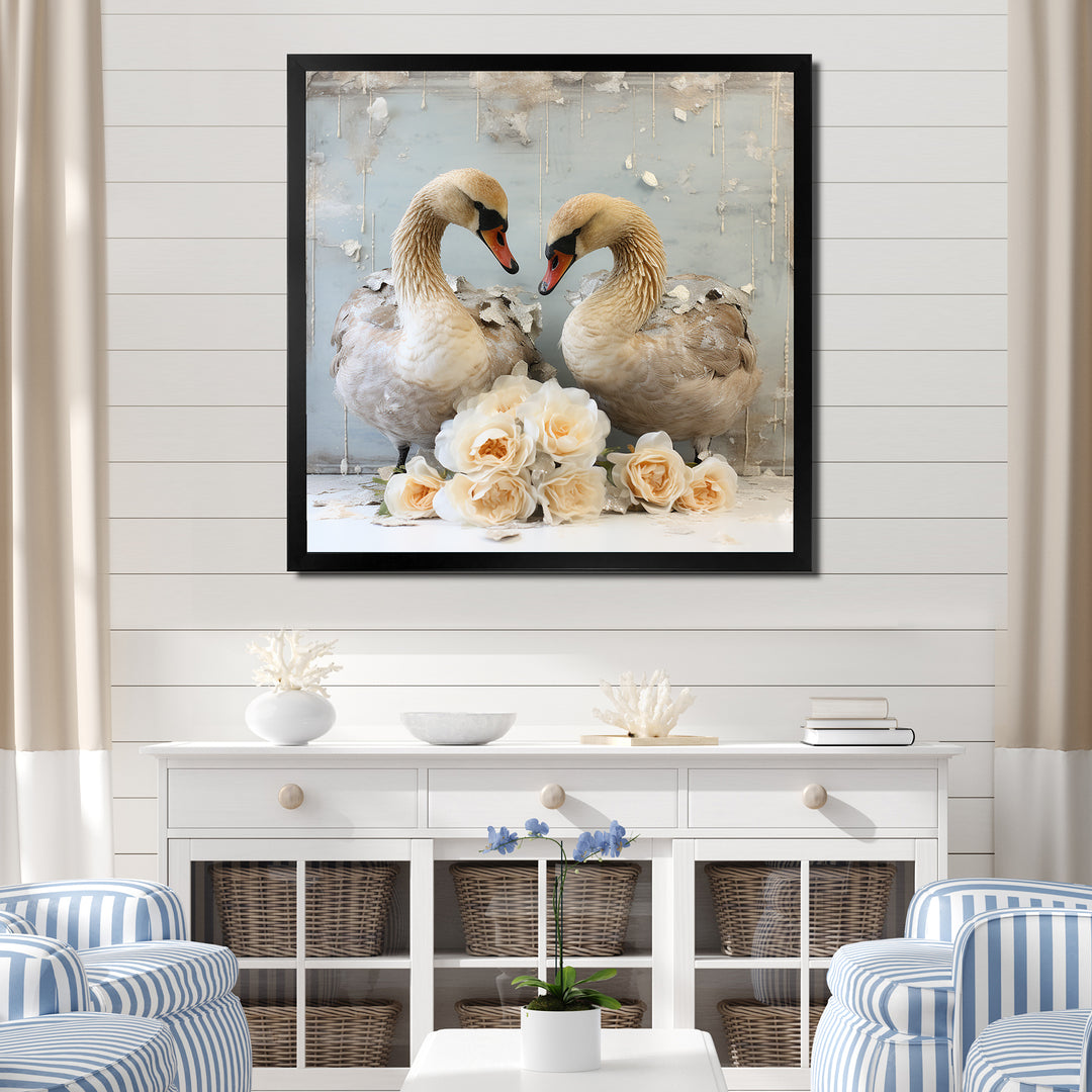 White blooming Swan beauty - Swans Living Room Wall Art