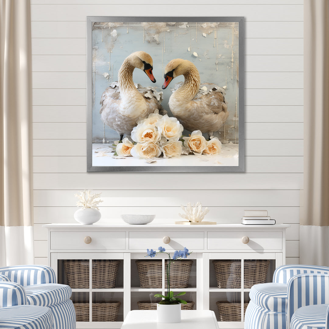 White blooming Swan beauty - Swans Living Room Wall Art