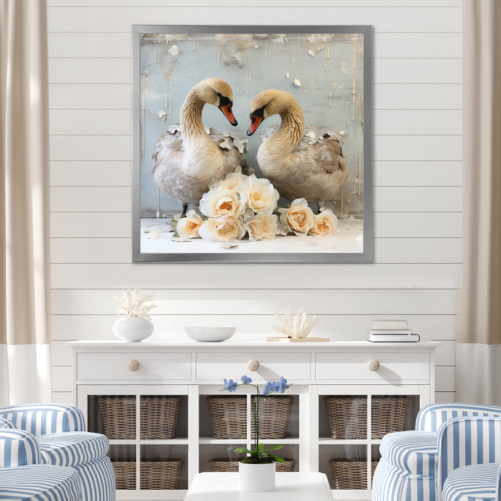 White blooming Swan beauty - Swans Living Room Wall Art