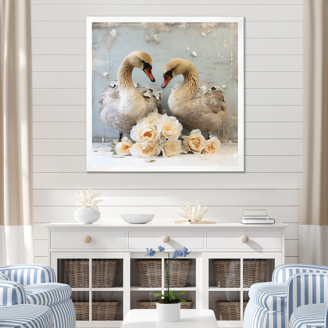 White blooming Swan beauty - Swans Living Room Wall Art