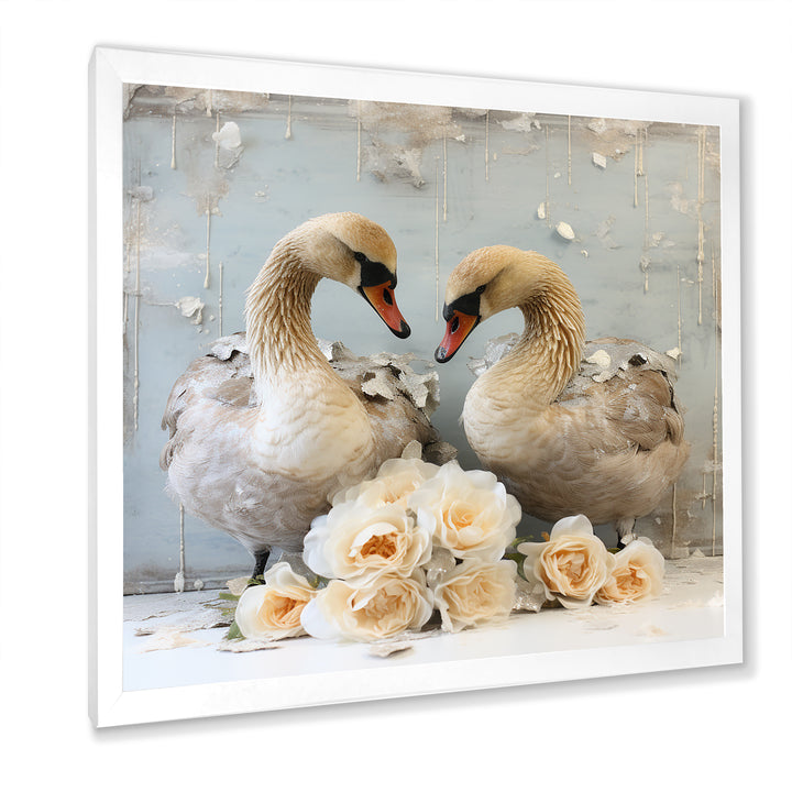 White blooming Swan beauty - Swans Living Room Wall Art