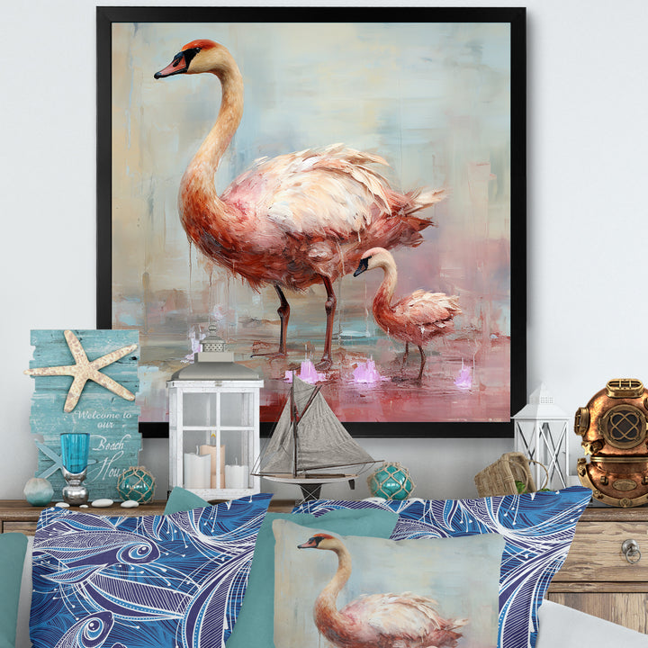 Pink blooming Swan beauty - Swans Bedroom Wall Art