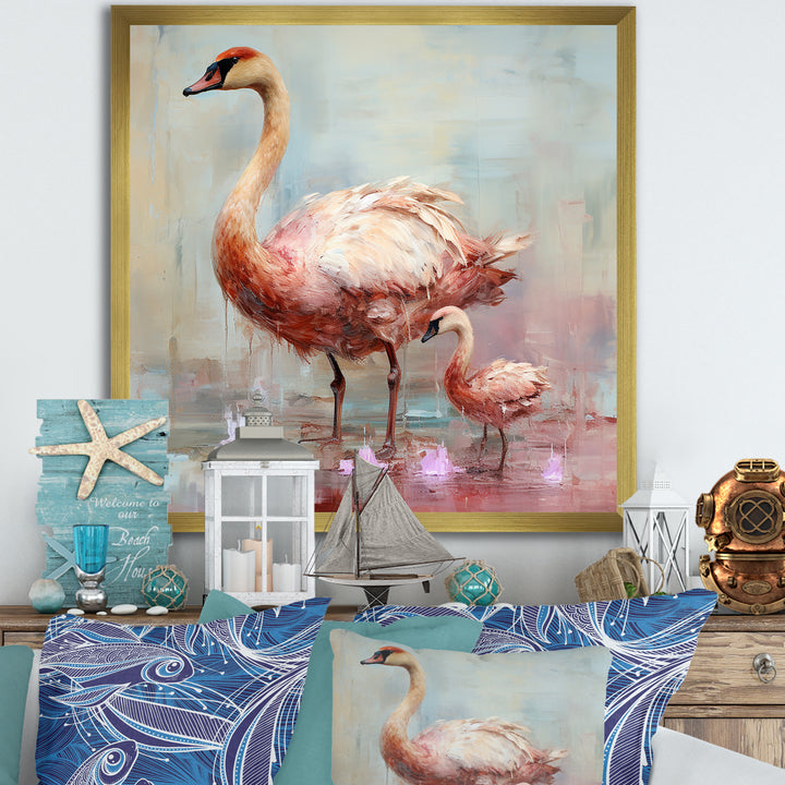 Pink blooming Swan beauty - Swans Bedroom Wall Art