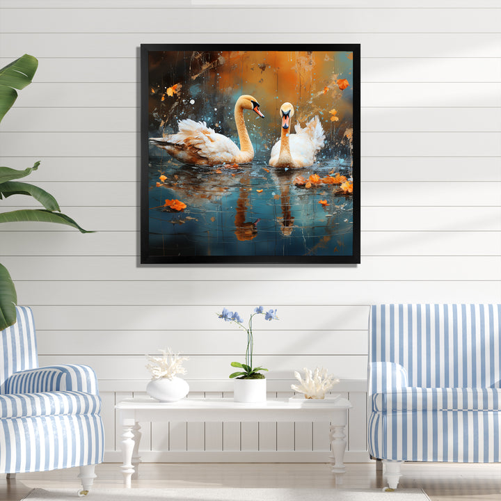 White swans at the pond - Swans Canvas Wall Art