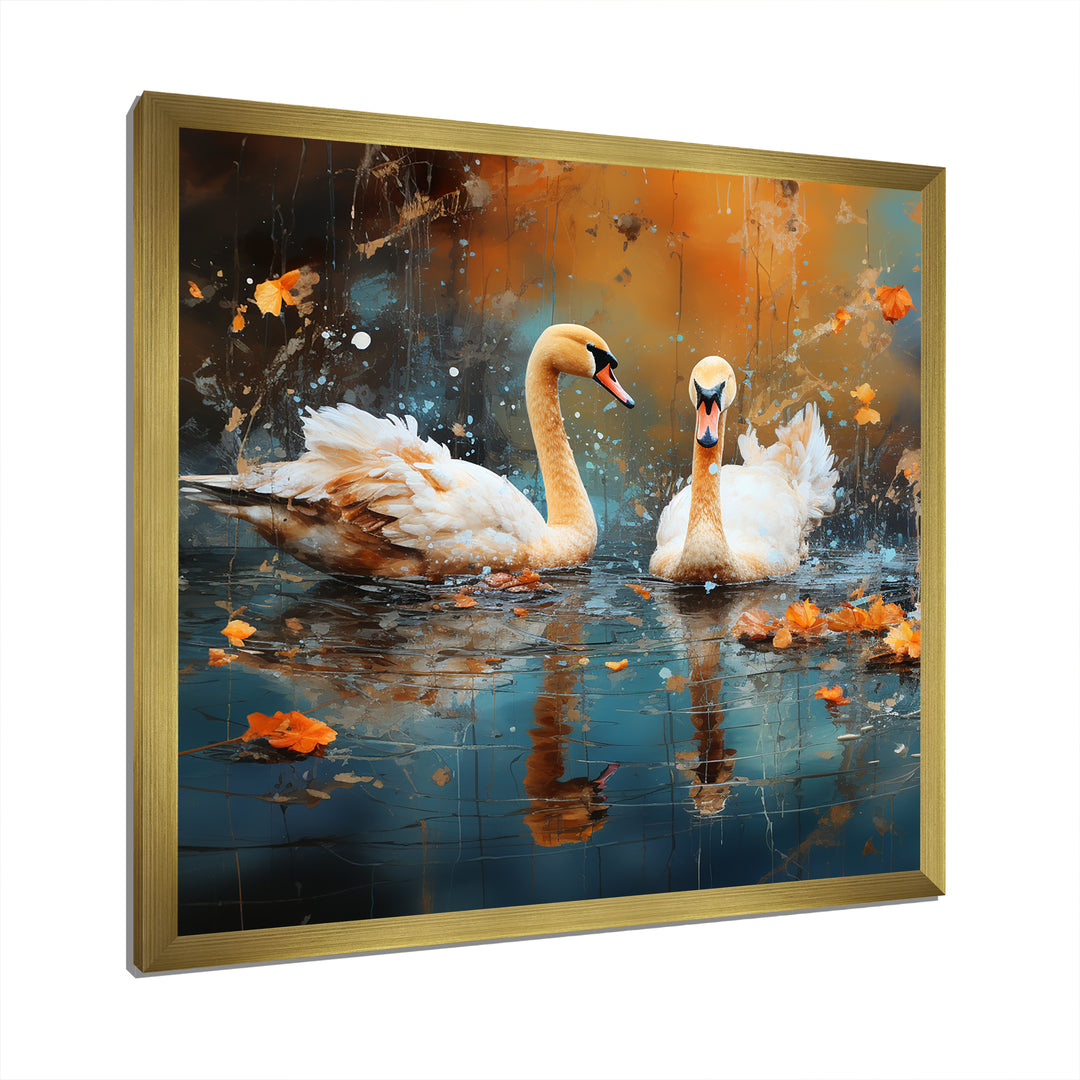 White swans at the pond - Swans Canvas Wall Art