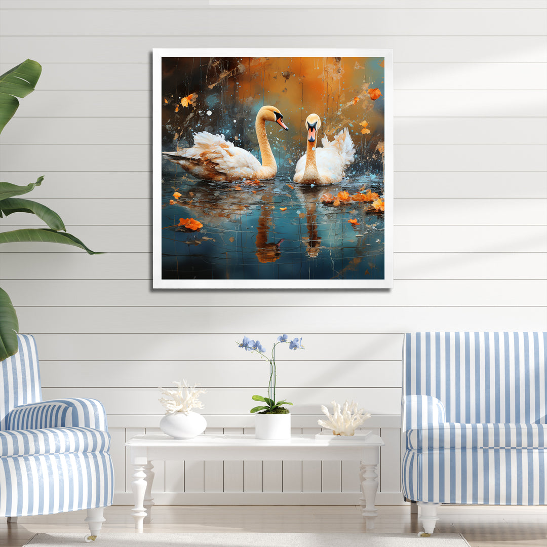White swans at the pond - Swans Canvas Wall Art