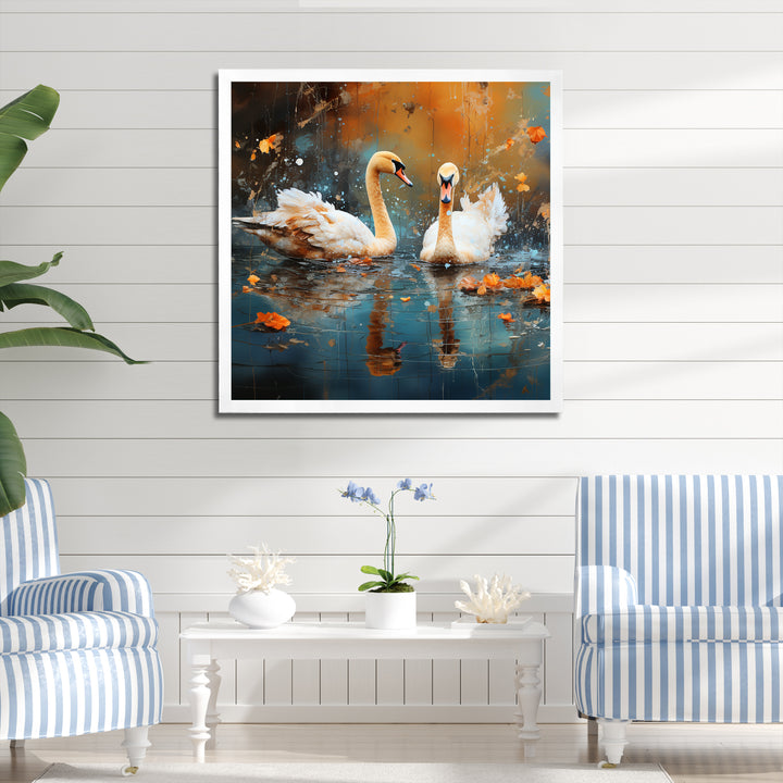 White swans at the pond - Swans Canvas Wall Art