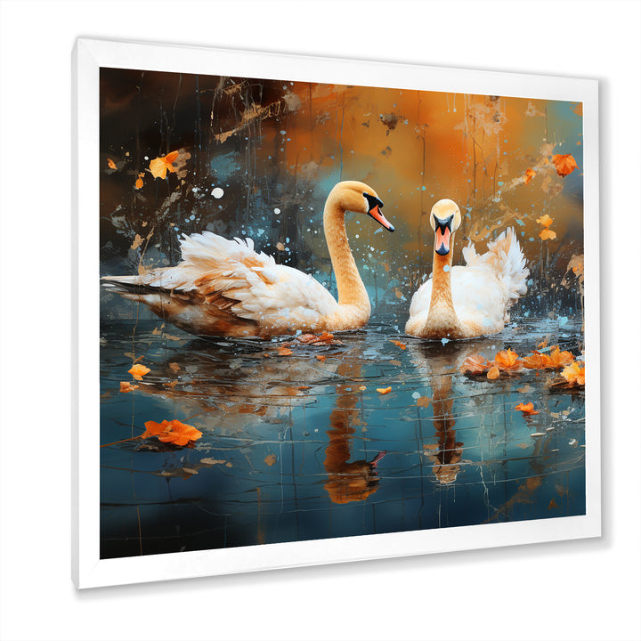 White swans at the pond - Swans Canvas Wall Art