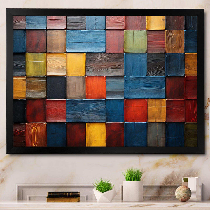 Colorful earth colors tiles V - Geometric Canvas Wall Art